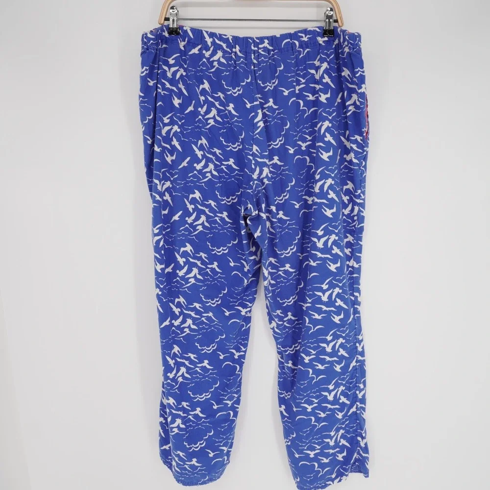 Boden Cotton Pajama Pants Womens 16 Blue Seagull Velvet Drawstring Comfy Pockets